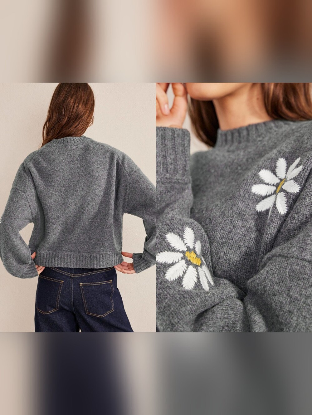 Boden Embellished Wool Sweater Dark Grey Melange - Picture 2 of 9